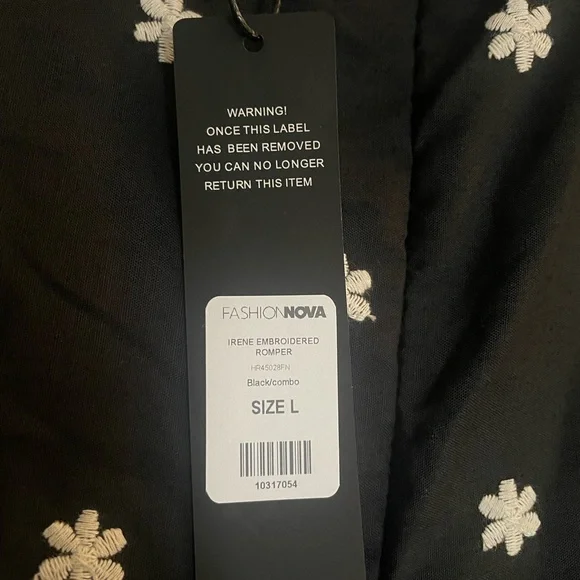 Fashion Nova Black Romper with White Embroidery - Picture 4 of 4